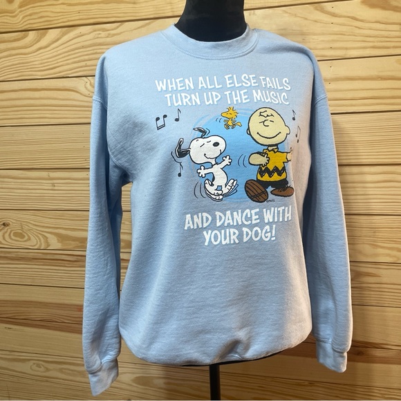 Peanuts Charlie Brown Sweatshirt When All Else Fails Dance Dog Light Blue M - Picture 4 of 5